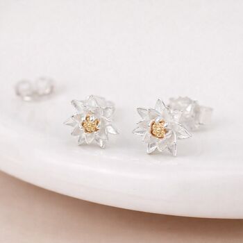 Sterling Silver And Gold July Birth Flower Stud Earrings – 8mm, 2 of 6