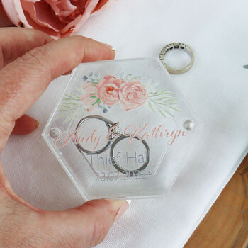 Hexagonal Acrylic Personalised Wedding Ring Box, 9 of 12