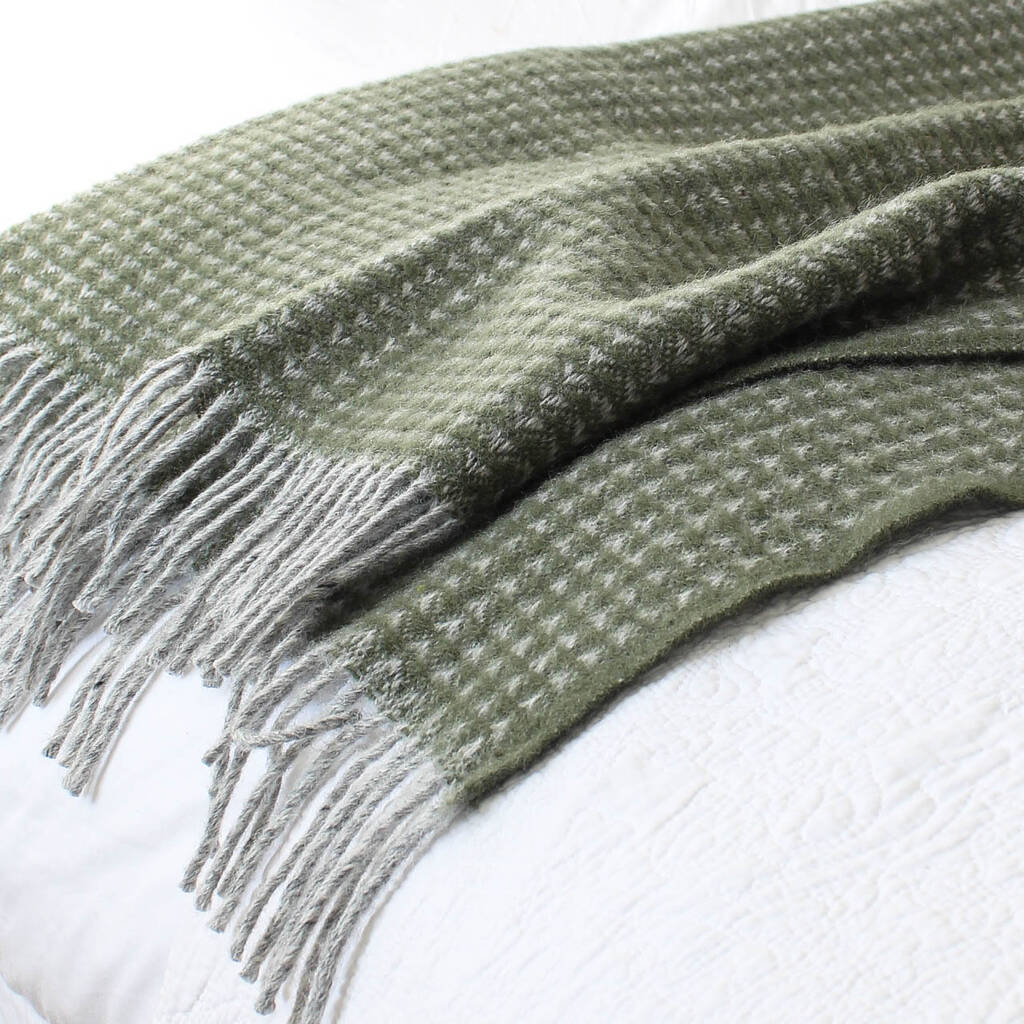 Lakes Green And Grey Wool Throw By Marquis & Dawe