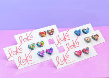 Pink Festival Confetti Love Heart Earrings Studs, 5 of 5