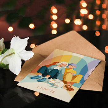 I Love Us Lgbtq Partners And Pet Cat Rainbow Valentine's Card, 4 of 6