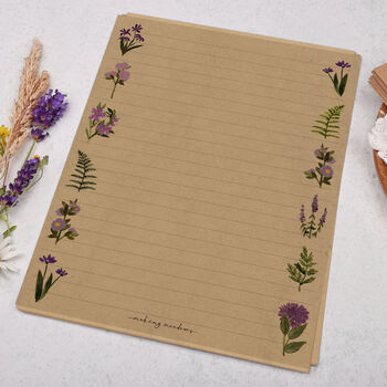 A5 Kraft Letter Writing Paper With Purple Floral Border, 3 of 4