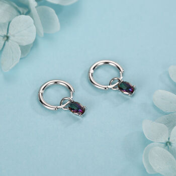 Oval Aurora Black Cz Huggie Hoop In Sterling Silver, 2 of 12