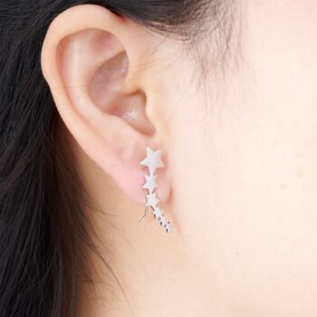 Silver Star Climber Earrings, Star Hanging Earrings, 2 of 7