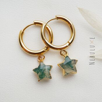 Moss Agate Star Hoop Earrings, 5 of 11