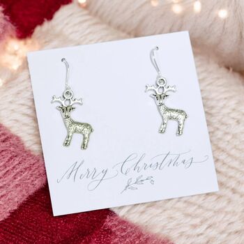 Antique Effect Christmas Reindeer Earrings, 2 of 5