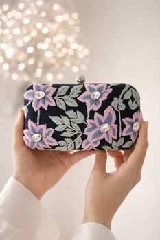 Canberra Embroidered Navy Blue Clutch, 2 of 5