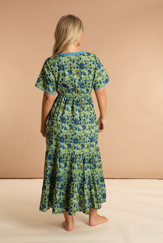 Indian Cotton Lime Patchouli Print Dress, 3 of 5