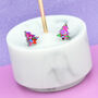 Pink Rainbow Confetti Christmas Tree Stud Earrings, thumbnail 1 of 2