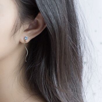 Sterling Silver Blue Crystal Star And Moon Threader Earrings, 2 of 4
