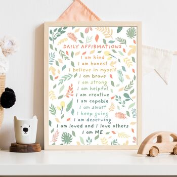 Custom Leaf Affirmations Kids Bedroom Boys Art Print, 2 of 7