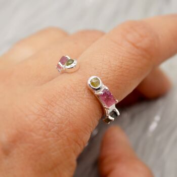 Pink Black Tourmaline Sterling Silver Open Ring, 2 of 12