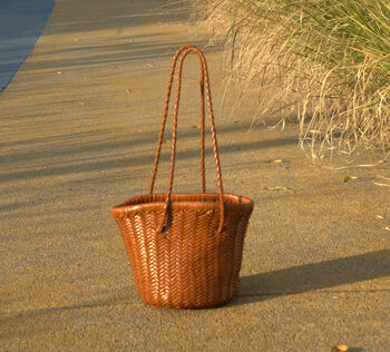 Hand Woven Genuine Leather Shopping Bucket Bag, 9 of 12