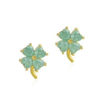 Four Leaves Clover Sterling Silver Stud Earring Green, 7 of 8