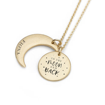 Personalised Gold Plated Moon And Back Necklace, 2 of 2