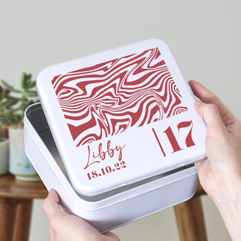 Personalised Retro Wave 13th Birthday Keepsakes Tin, 8 of 11