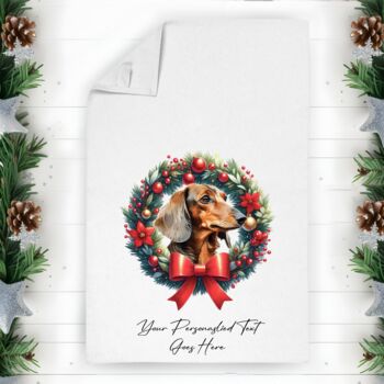 Personalised Dog Christmas Wreath Tea Towel, 11 of 12