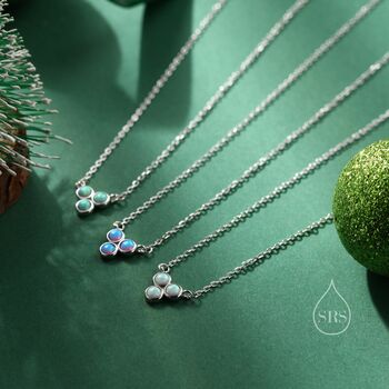Sterling Silver Tiny Opal Trio Pendant Necklace, 5 of 12