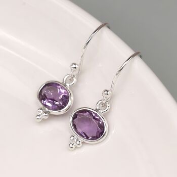 Sterling Silver Oval Amethyst Drop Earrings, 2 of 9