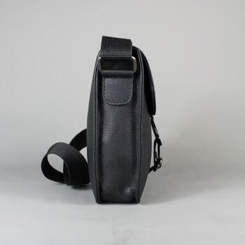 Black Leather Crossbody Flight Bag With Gunmetal Zip, 9 of 10