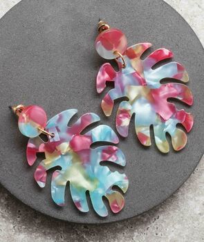 Statement Acrylic Leaf Earrings In Colours, 3 of 12