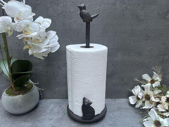 Cast Iron Kitchen Roll Holder – Cat And Bird Design, 5 of 11
