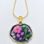 Necklace With Pink Flowers In Black Lacquer, thumbnail 3 of 9
