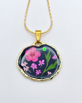 Necklace With Pink Flowers In Black Lacquer, 3 of 9