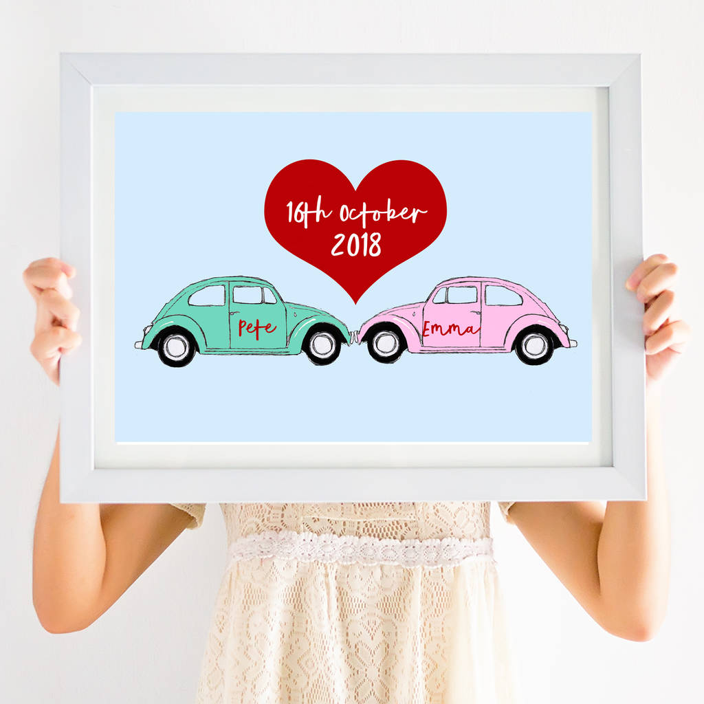 Personalised Classic Beetle Wedding Car Print By Giddy Kipper