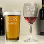 Personalised His And Her Pint And Wine Glass Set, thumbnail 2 of 4