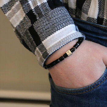 Men's Golf Bead Adjustable Black Agate Bracelet, 2 of 4