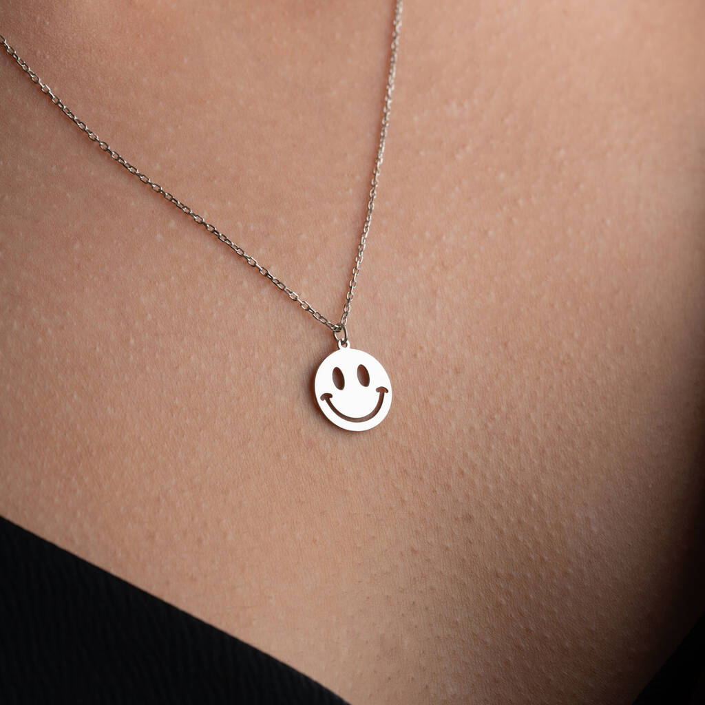 Sterling Silver Smiley Face Necklace, 1 of 8