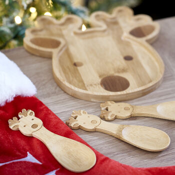 Personalised Reindeer Bamboo Christmas Plate Set, 2 of 6