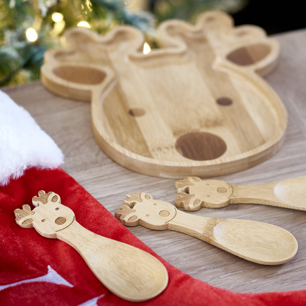Personalised Reindeer Bamboo Christmas Plate Set By TheLittleBoysRoom