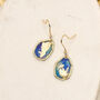 Blue Ink And Gold Foil Dainty Drop Earrings, thumbnail 2 of 8