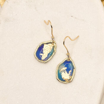 Blue Ink And Gold Foil Dainty Drop Earrings, 2 of 8