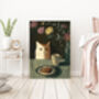 White Cat Table Portrait Art Print, thumbnail 2 of 4