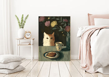White Cat Table Portrait Art Print, 2 of 4