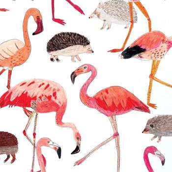 Flamingos And Hedgehog Alice In Wonderland Print, 3 of 4