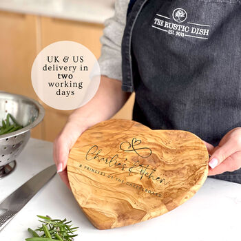 Personalised Heart Shaped Olive Wood Cheeseboard, 3 of 5