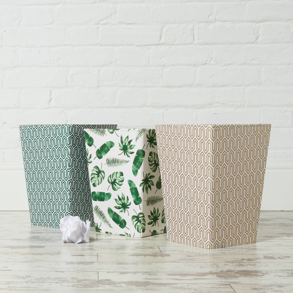 Recycled Tropical Leaf And Geometric Waste Paper Bin, 1 of 5