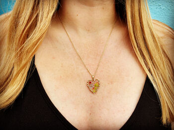 Heart Necklace With Daisy Flowers And Gold Beads, 9 of 12