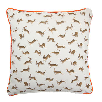 Woodland Fox And Rabbits Velvet Cushion, 4 of 4