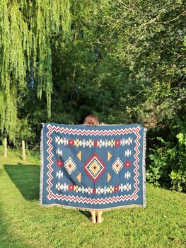 Navy Blue Aztec Blanket And Furniture Throw, 4 of 11