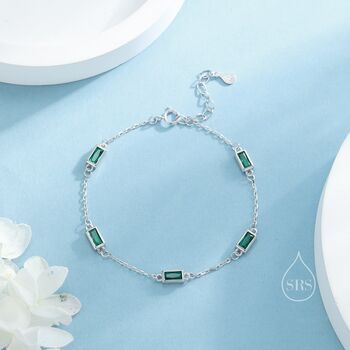 Baguette Chain Cz Satellite Bracelet In Sterling Silver, 5 of 12