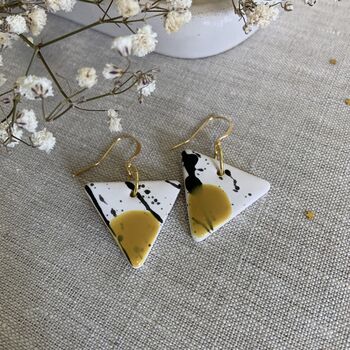 Mustard Yellow Ceramic Earrings Gold Plated, 3 of 8