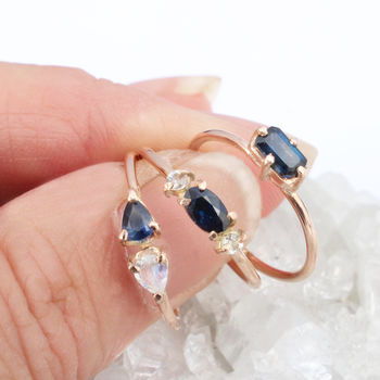 Tasia 9ct Gold Oval Blue And White Sapphire Ring, 3 of 4
