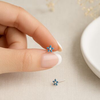 Sterling Silver Blue Forget Me Not Micro Stud Earrings – 4mm, 10 of 10