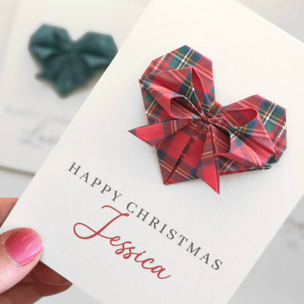 Ralph Lauren Style Tartan Origami Heart Christmas Card, 1 of 5