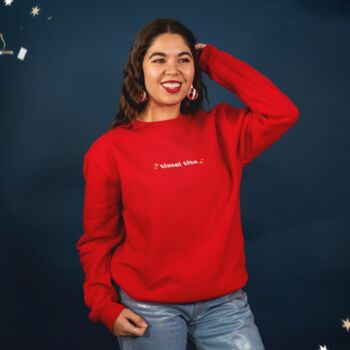 Embroidered Tinsel Tits Slogan Christmas Jumper, 3 of 5